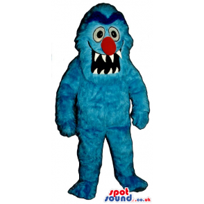 Blue Monster Plush Mascot With A Big Red Nose And Sharp Teeth -
