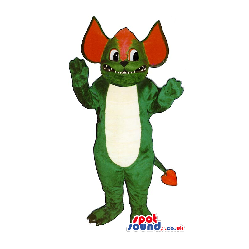 Green Monster Plush Mascot With Red Devil Ears And Tail -
