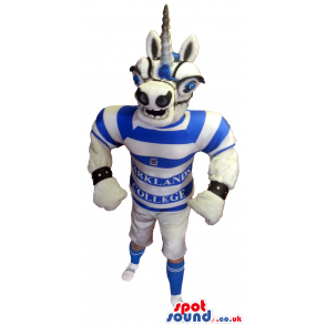 Unicorn Plush Mascot Wearing Striped Sports Team Garments -