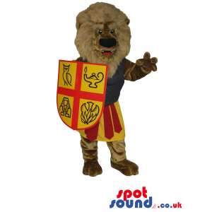 Lion Mascot Wearing Ancient Egyptian Clothes And A Shield -