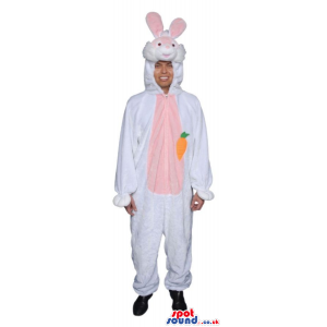 Big White Bunny Adult Size Plush Costume With A Carrot - Custom
