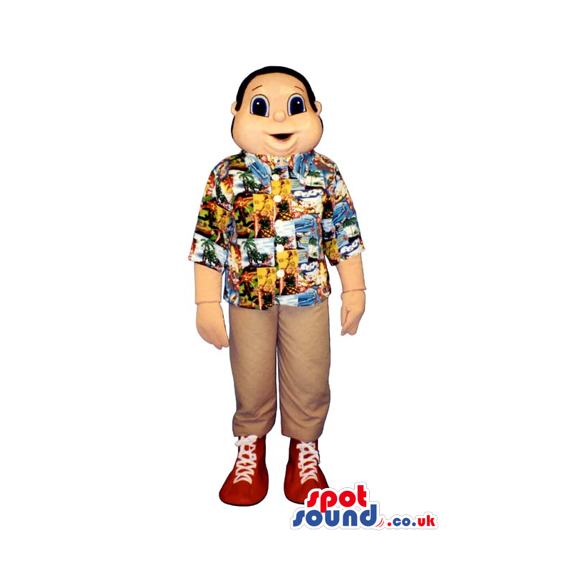 Boy Human Character Mascot Wearing A Summer Shirt - Custom