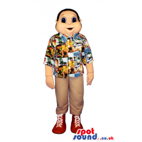 Boy Human Character Mascot Wearing A Summer Shirt - Custom