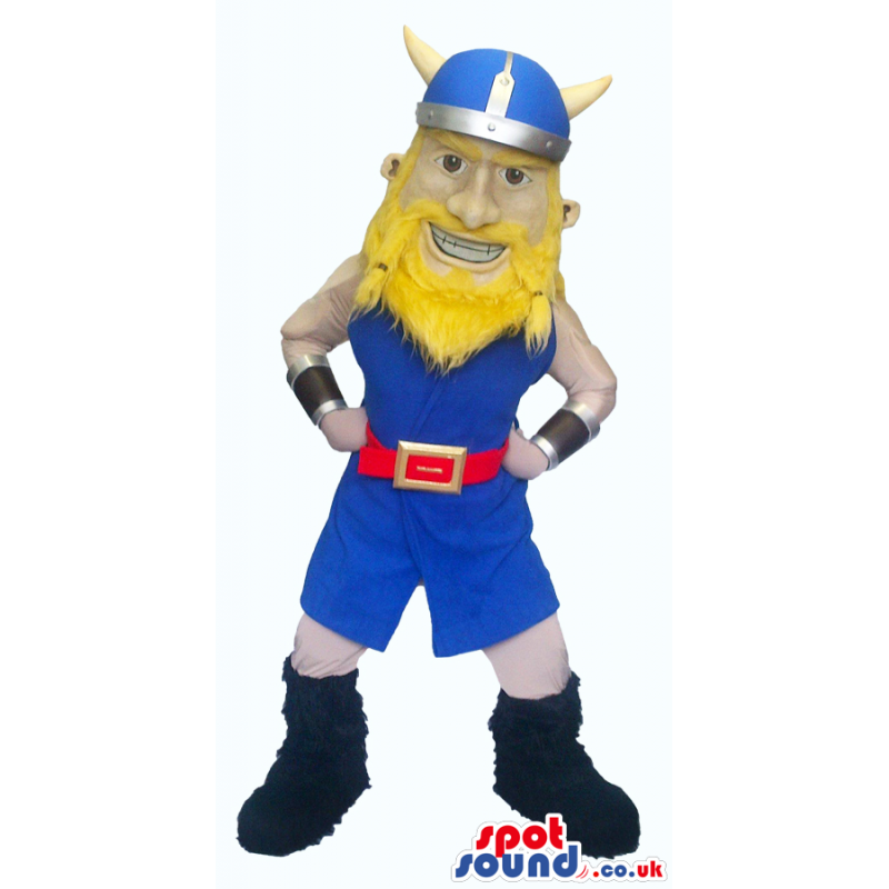 Viking Human Character Mascot Wearing Yellow And Blue Garments