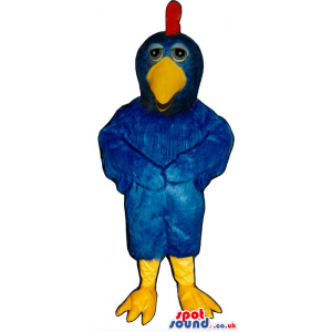 All Blue Bird Plush Mascot With A Red Comb And Yellow Beak -