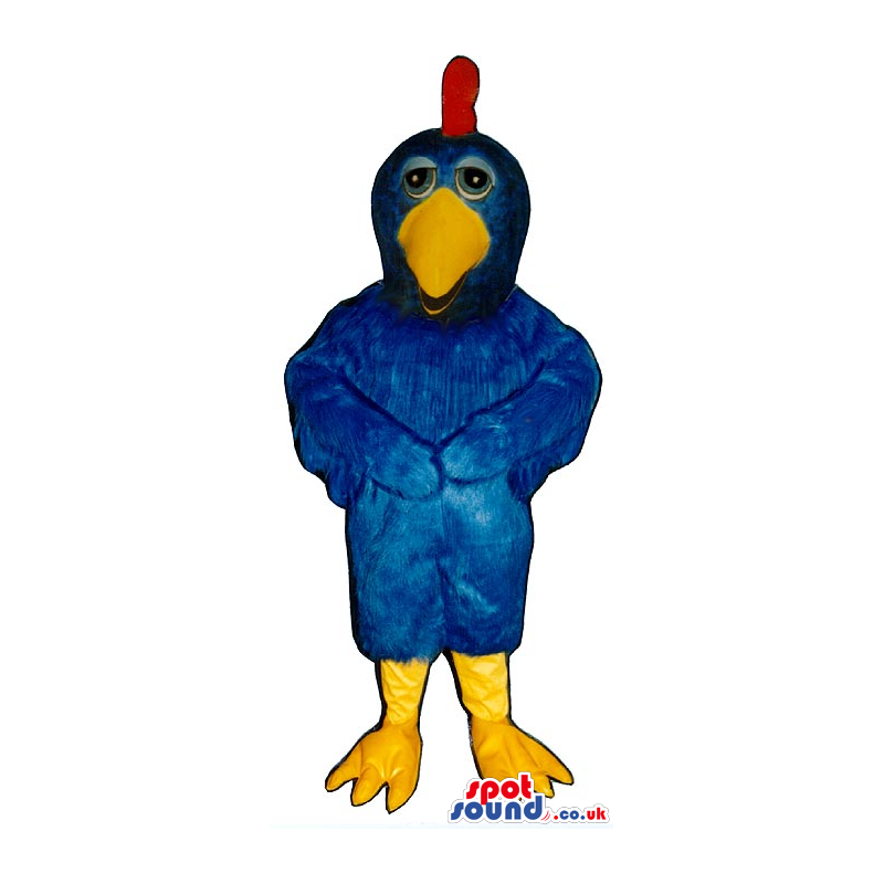 All Blue Bird Plush Mascot With A Red Comb And Yellow Beak -