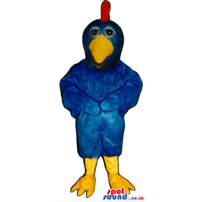 All Blue Bird Plush Mascot With A Red Comb And Yellow Beak -