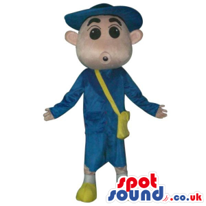 Shin Chan Japanese Cartoon Mascot Wearing Blue Garments -