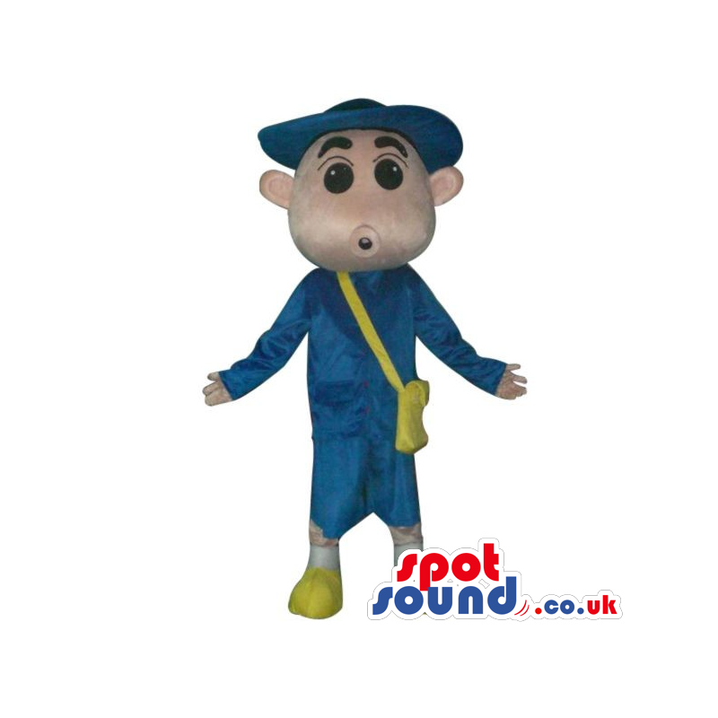 Shin Chan Japanese Cartoon Mascot Wearing Blue Garments -