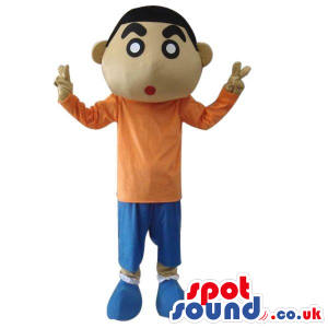 Shin Chan Japanese Cartoon Mascot Wearing An Orange Shirt -