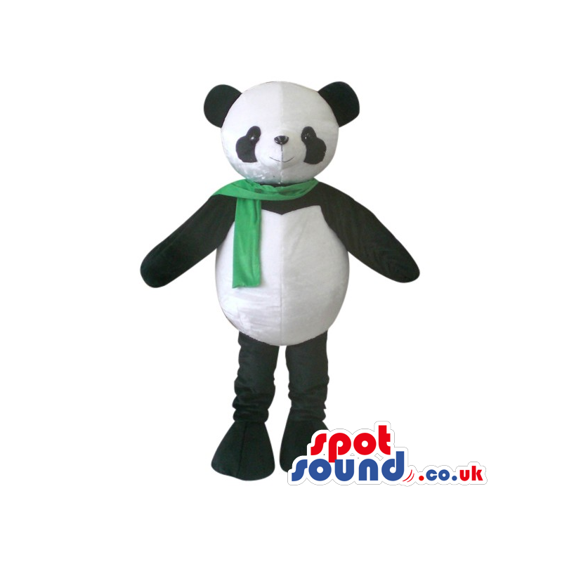 Cute Panda Bear Plush Mascot Wearing A Green Scarf - Custom