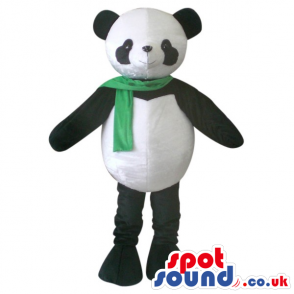 Cute Panda Bear Plush Mascot Wearing A Green Scarf - Custom