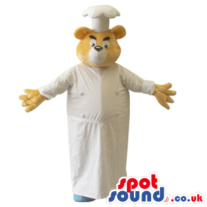 Yellow Bear Plush Mascot Wearing A Chef Hat And Gown - Custom