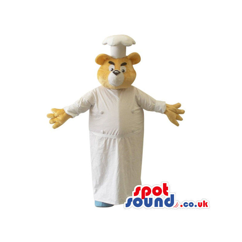 Yellow Bear Plush Mascot Wearing A Chef Hat And Gown - Custom