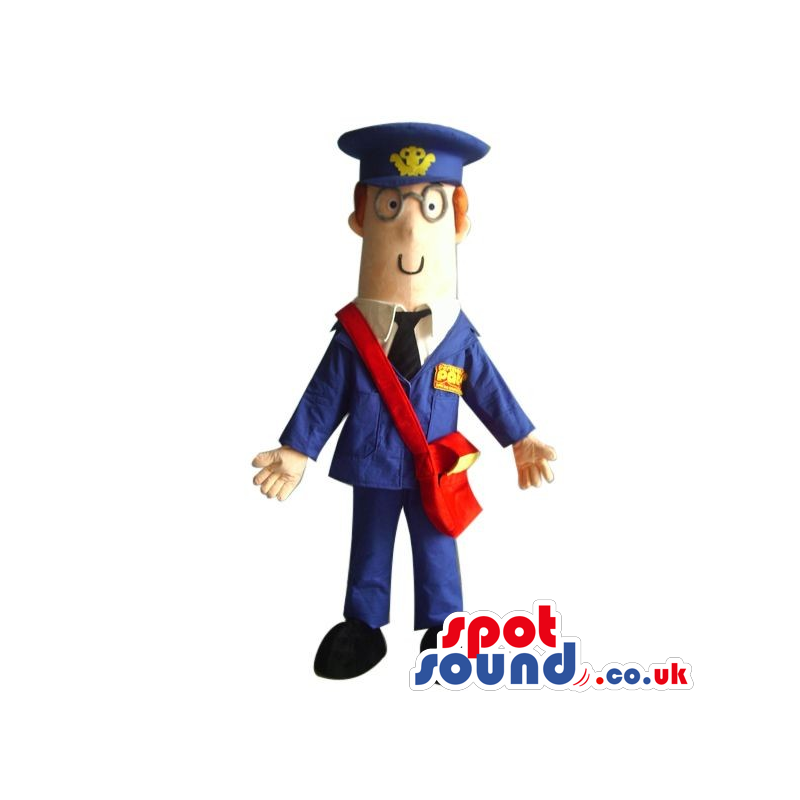 Cartoon Character Mascot Wearing Postman Garments And Glasses -