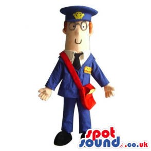 Cartoon Character Mascot Wearing Postman Garments And Glasses -