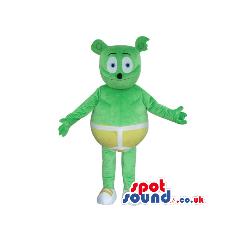 Fantasy Green Bear Plush Mascot Wearing Yellow Shorts - Custom