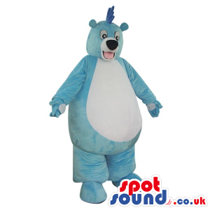 Blue Big Fat Bear Plush Mascot With A Giant White Belly -