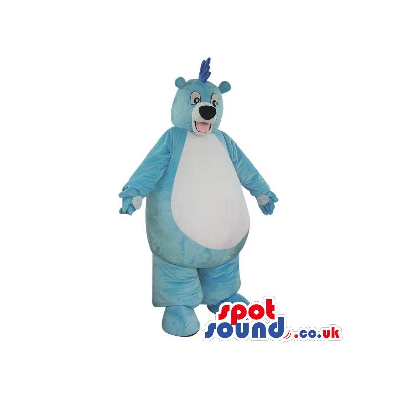 Blue Big Fat Bear Plush Mascot With A Giant White Belly -