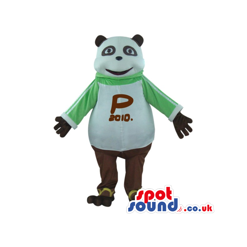 Panda Bear Plush Mascot Wearing A T-Shirt With A Logo - Custom