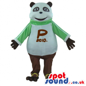 Panda Bear Plush Mascot Wearing A T-Shirt With A Logo - Custom