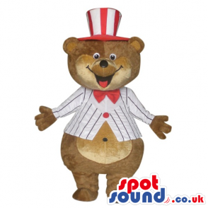 Brown Big Bear Plush Mascot Wearing Circus Garments And A Top