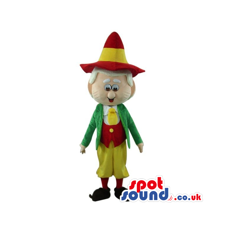 Cartoon Old Man Mascot Wearing Red And Green Garments And A Hat