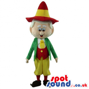 Cartoon Old Man Mascot Wearing Red And Green Garments And A Hat