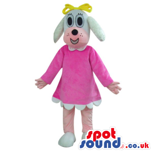 Cute Grey Dog Girl Plush Mascot Wearing A Pink Dress - Custom