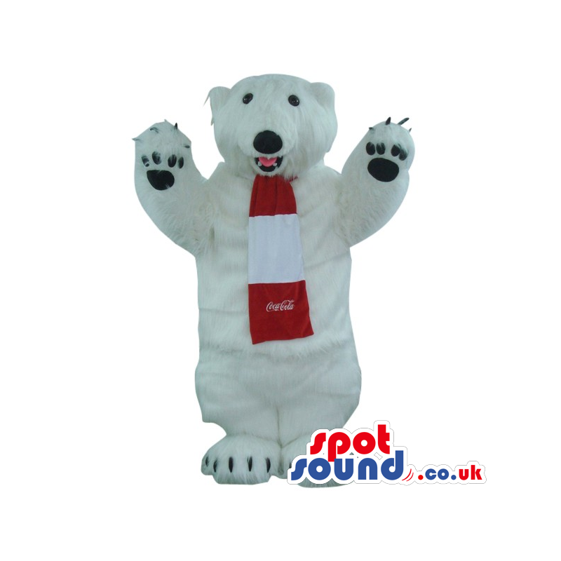 Coca-Cola Polar Bear Plush Mascot Wearing A Red And White Scarf