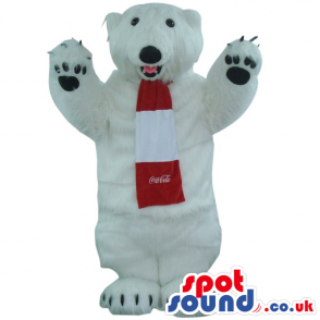 Coca-Cola Polar Bear Plush Mascot Wearing A Red And White Scarf