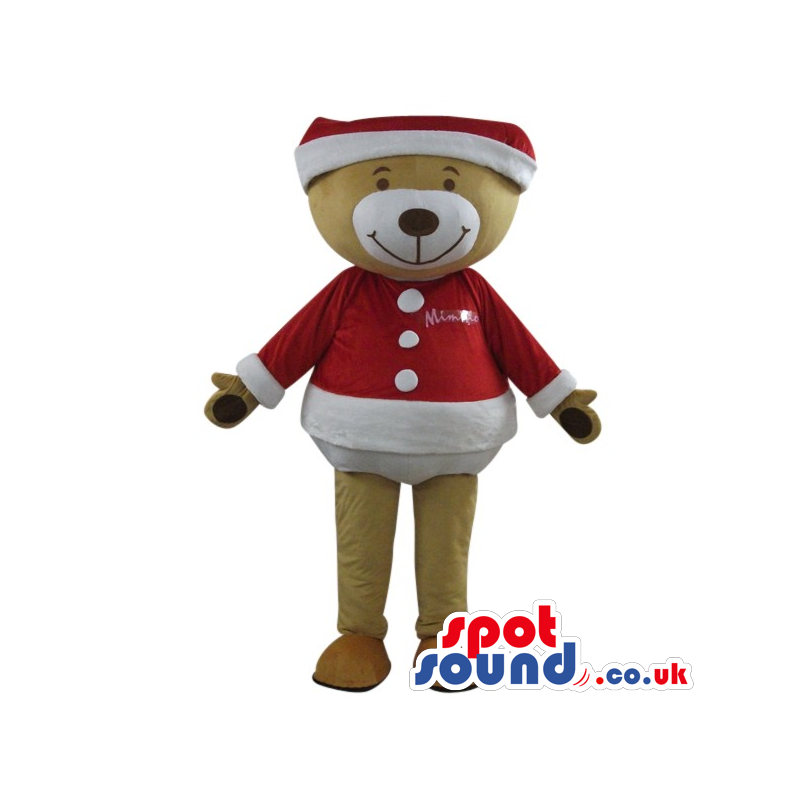 Brown Teddy Bear Plush Mascot In Christmas Garments With Logo -