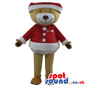 Brown Teddy Bear Plush Mascot In Christmas Garments With Logo -