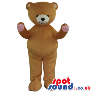 Cute Brown Classic Teddy Bear Toy Plush Mascot With Pink Paws -