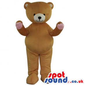 Cute Brown Classic Teddy Bear Toy Plush Mascot With Pink Paws -