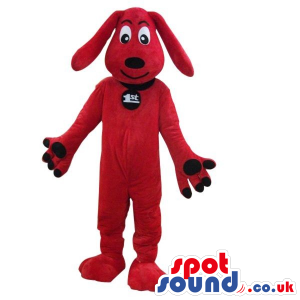 Cute Red Dog Pet Plush Mascot With A Black Collar With Logo -