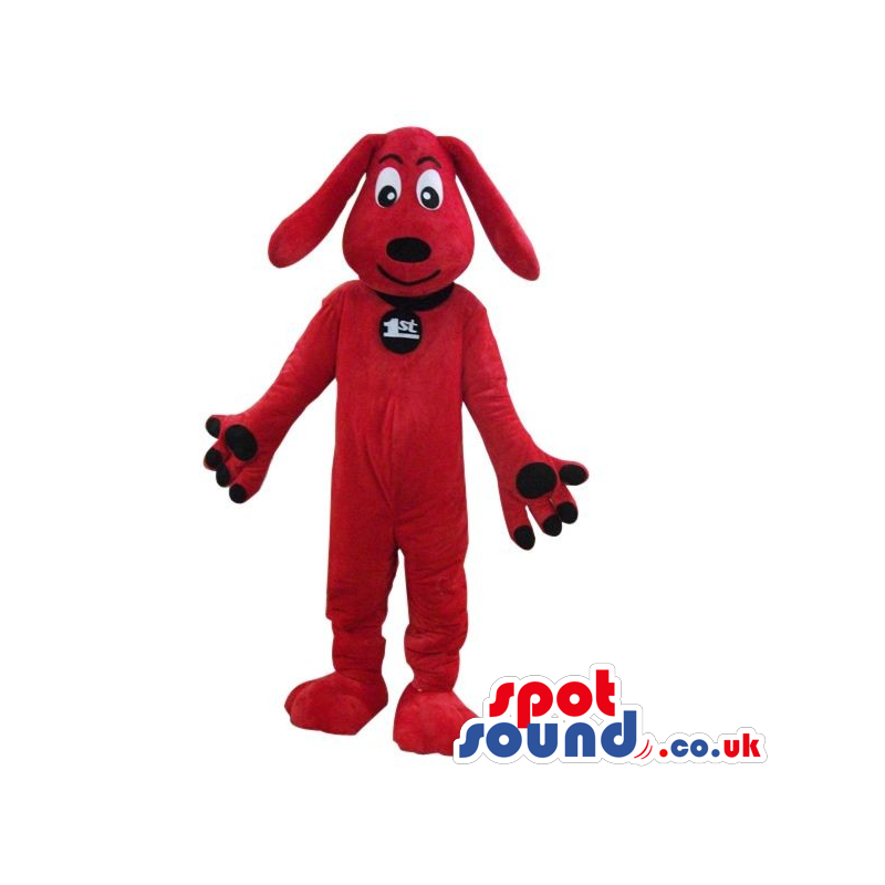 Cute Red Dog Pet Plush Mascot With A Black Collar With Logo -