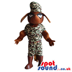 Brown Dog Pet Plush Mascot Wearing Camouflage Garments - Custom