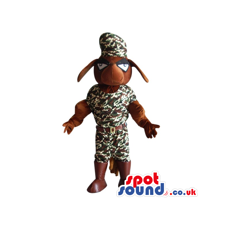 Brown Dog Pet Plush Mascot Wearing Camouflage Garments - Custom