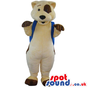 Beige Bear Plush Mascot With A Brown Eye-Circle And A Backpack