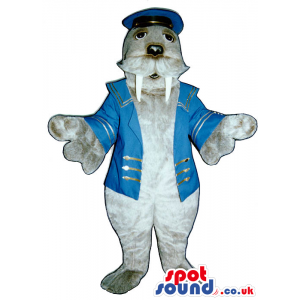 Customizable Grey Seal Plush Mascot Wearing Boat Captain