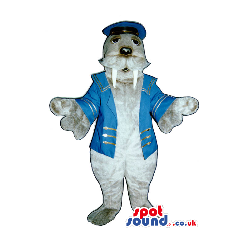 Customizable Grey Seal Plush Mascot Wearing Boat Captain