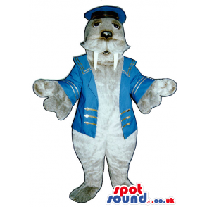 Customizable Grey Seal Plush Mascot Wearing Boat Captain