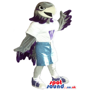 Amazing Grey American Eagle Plush Mascot Wearing Sports
