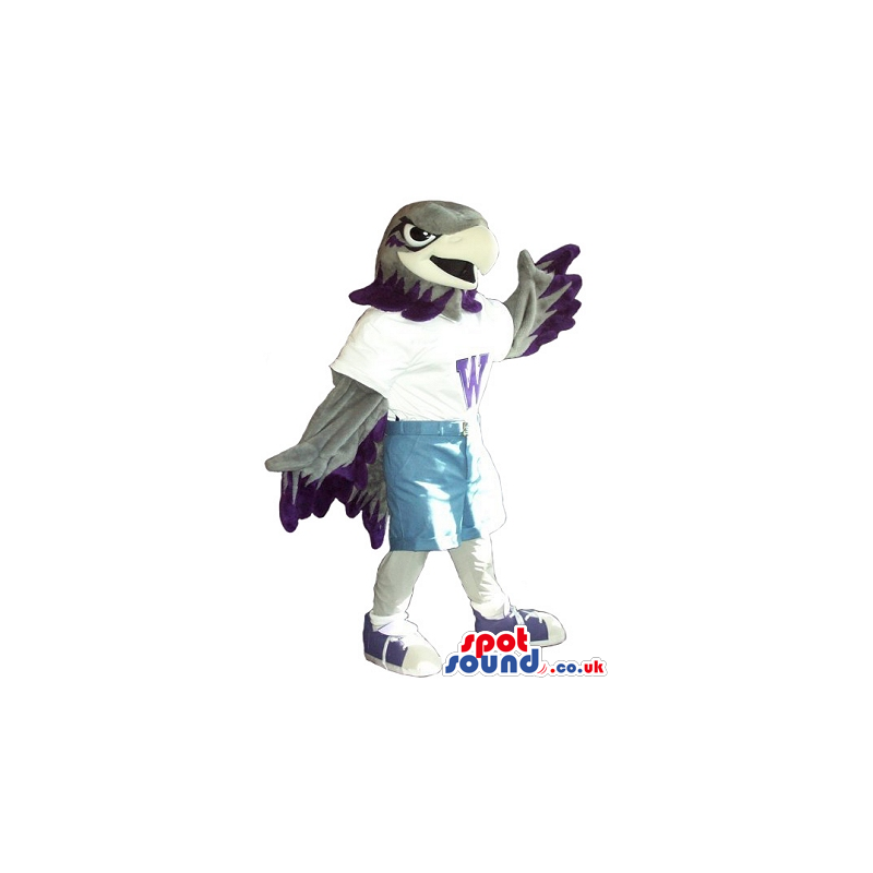 Amazing Grey American Eagle Plush Mascot Wearing Sports