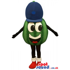 Funny Watermelon Mascot With A Cute Face In A Blue Cap - Custom