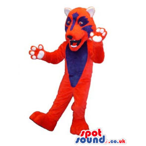 Customizable Flashy Red Panther Plush Mascot With A Blue Face -