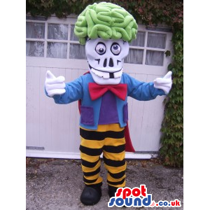 Flashy Green Brain And Skull Halloween Character Mascot -