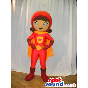 Flashy Girl Super Hero Mascot With A Cape And A Star. - Custom