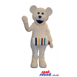 All White Bear Plush Mascot With A Snack Seller Colorful Box -